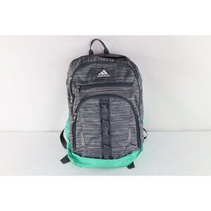 Vintage Adidas Spell Out Striped Loadspring Backpack Book Bag Carry On Gray Teal